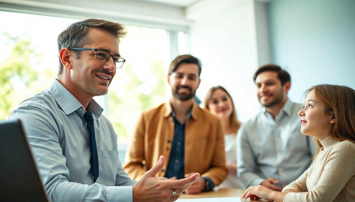 Engaging discussion about life insurance options featuring a professional advisor with a family.
