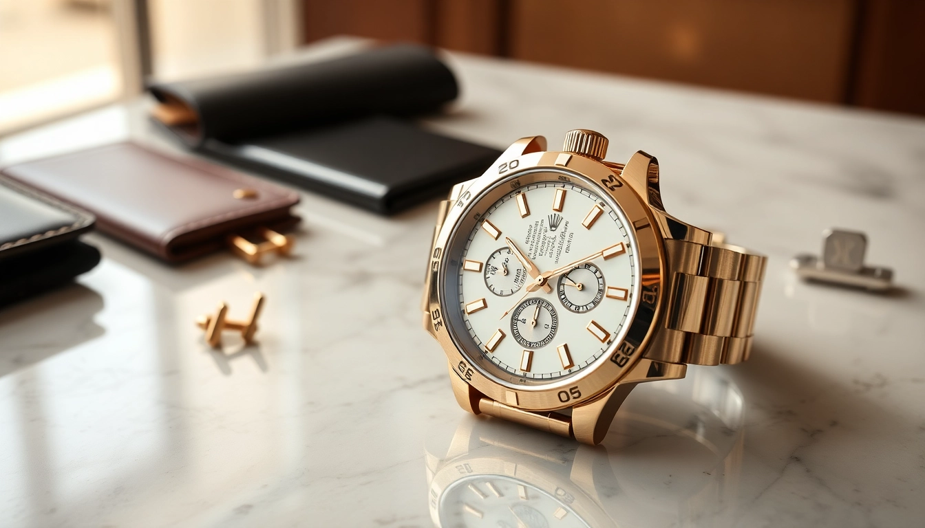 Showcasing a luxurious Rolex replica watch with intricate details and rich textures.
