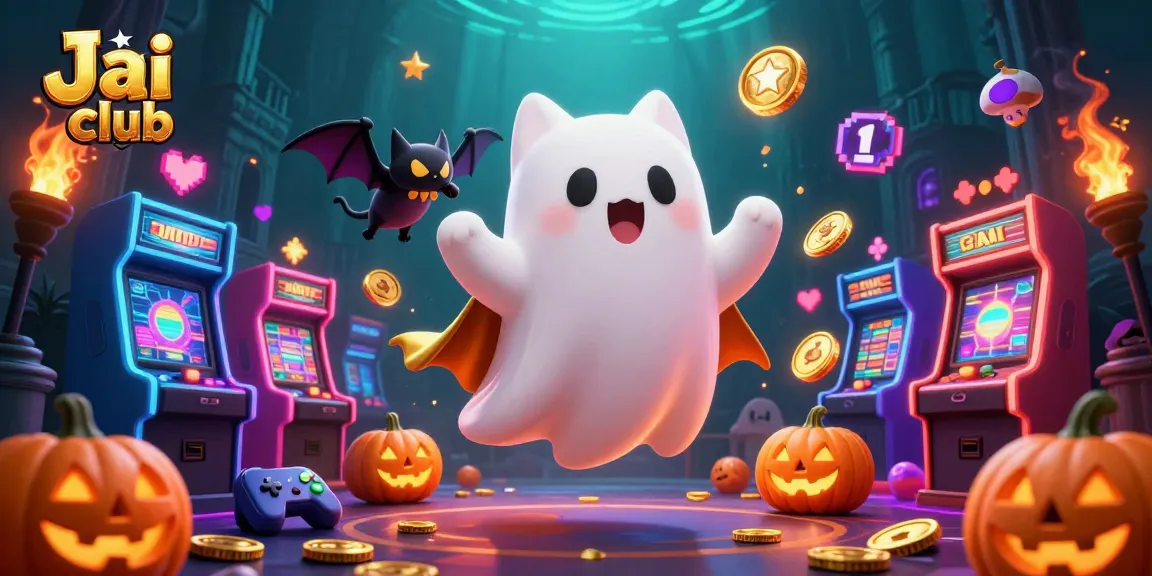 Engage with Jai club's thrilling atmosphere featuring a friendly ghost cat and gaming elements.