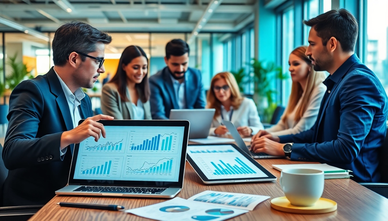 Analyze b2b competitive intelligence data through teamwork in a modern office setting.