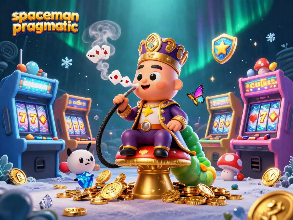 Experience the world of spaceman pragmatic with vibrant poker-themed artwork, showcasing a whimsical caterpillar master in a casino
