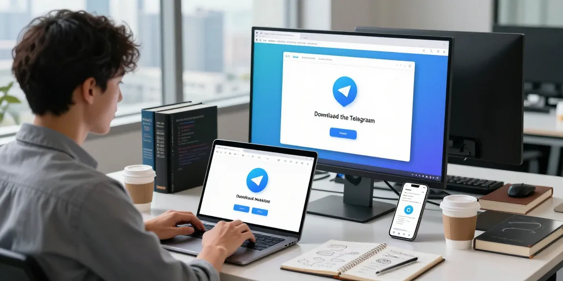 Downloading telegram中文版下载 app in a modern tech workspace