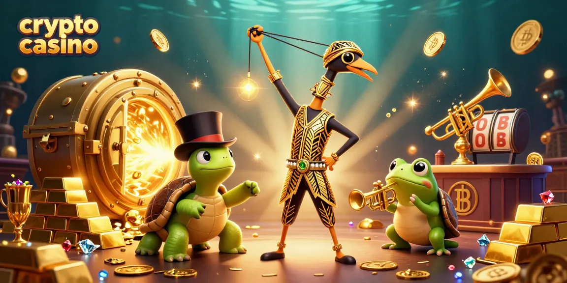 Experience excitement in a crypto casino with lively characters, jewels, and treasure