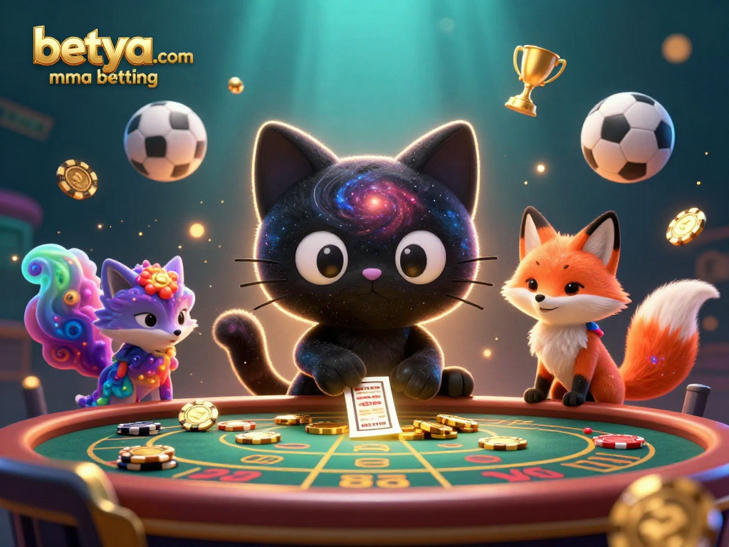 Engage in betya.com mma betting with a vibrant scene of animated characters at a sports betting table.