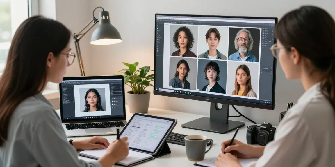 AI image checker tool in action, with a data analyst reviewing AI-generated images in a modern workspace.