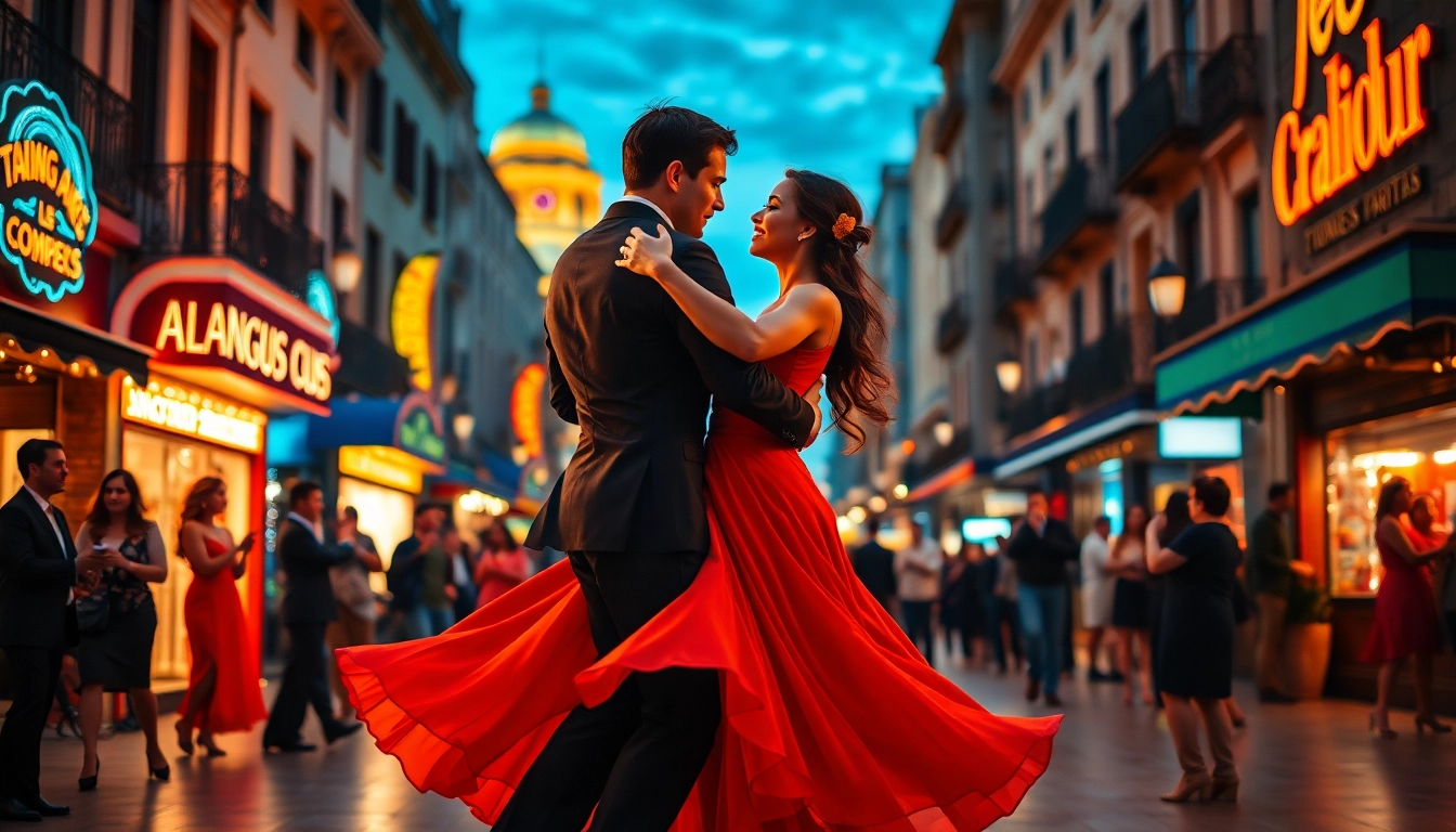 Couples learn tango in Buenos Aires against a backdrop of vibrant streets and tango clubs.