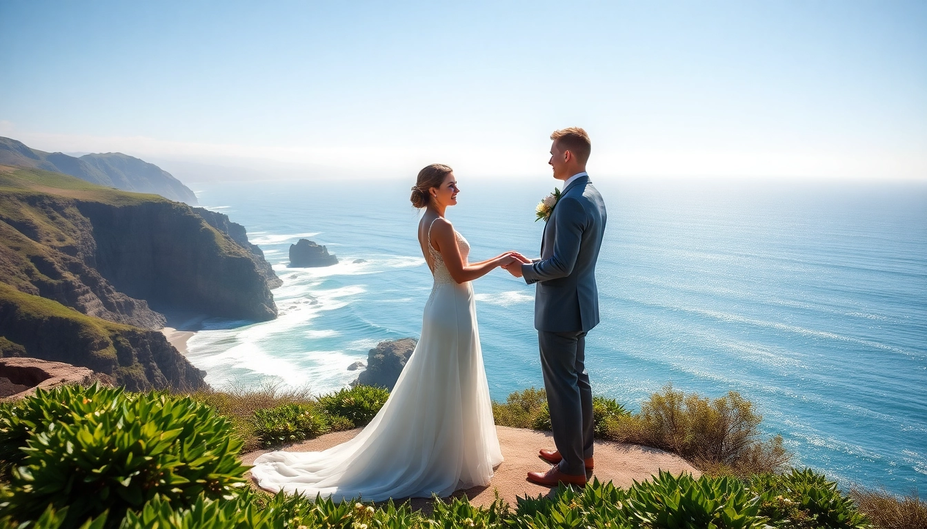 Capture a stunning moment of Big Sur wedding photography featuring a couple on a cliff.