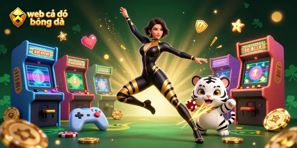 Engage with the dynamic world of web cá độ bóng đá through this vibrant 3D casino illustration featuring a skilled woman in a black and gold suit.