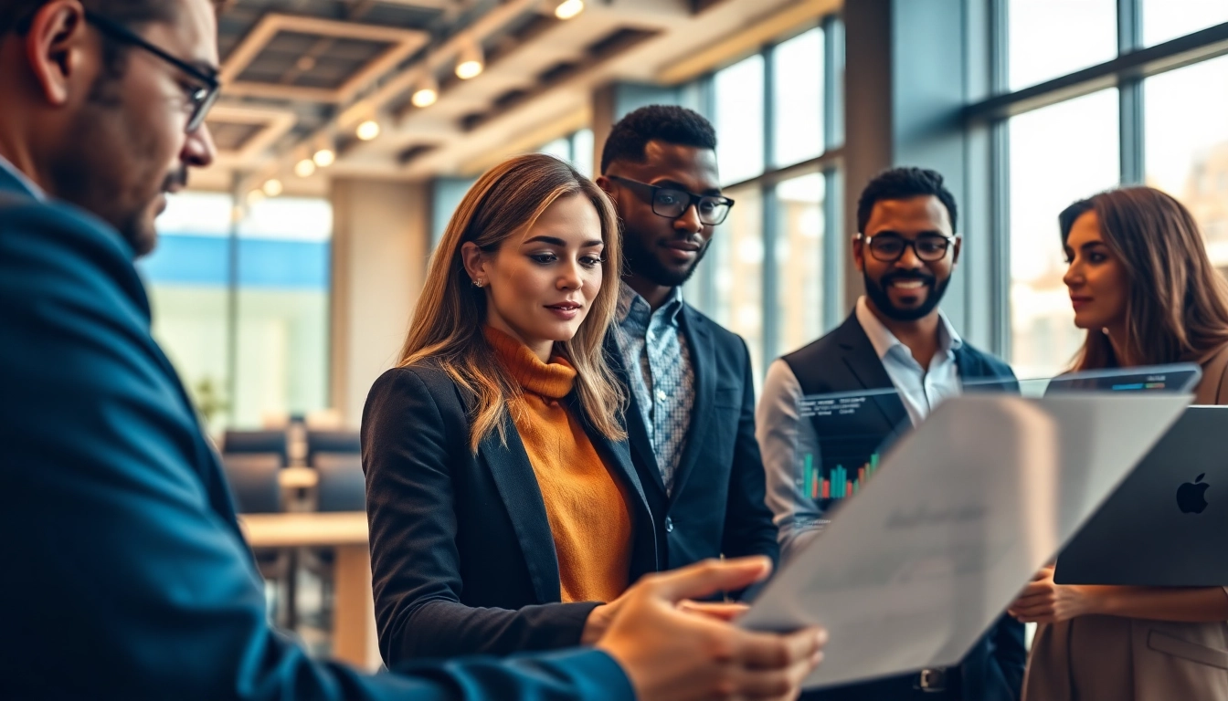 Analyze competitive intelligence data in a professional business setting, showcasing teamwork and market trends.