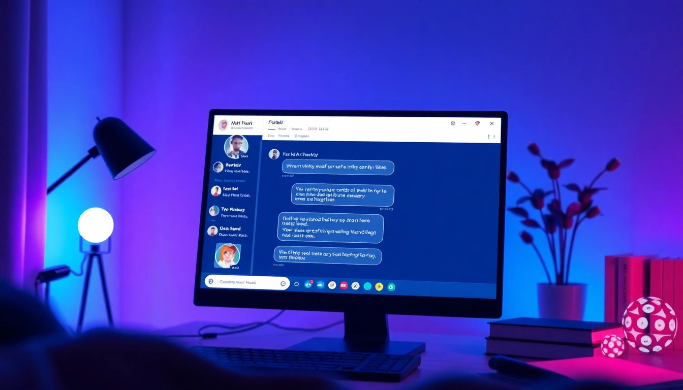 The best NSFW AI chatbots interacting in a cozy virtual setting with a sleek computer interface.