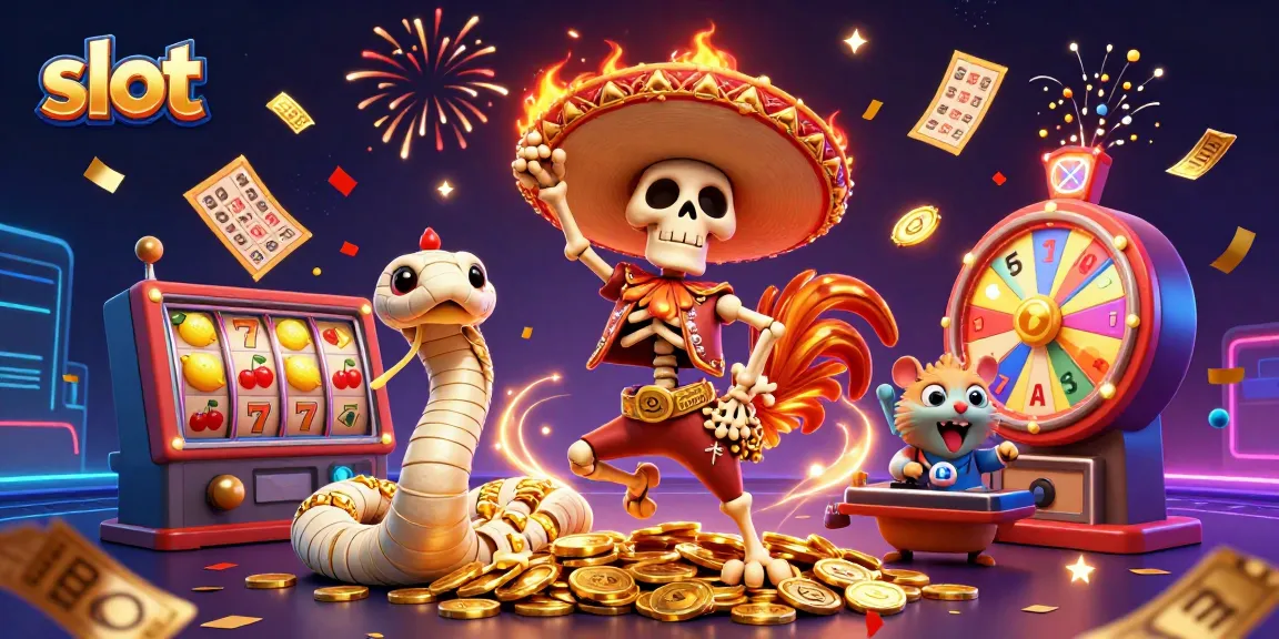 Spin and celebrate with vibrant slot reels and cheerful casino characters.