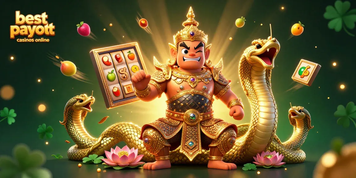 Engaging scene showcasing the best payout casinos online with character guardians and slot elements.