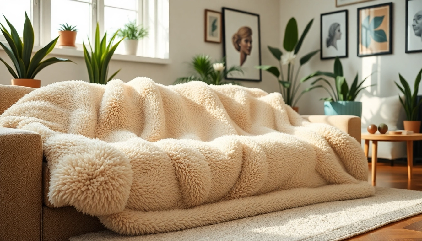 Geniet van een warme fleece deken op een gezellige bank in een stijlvolle woonkamer.