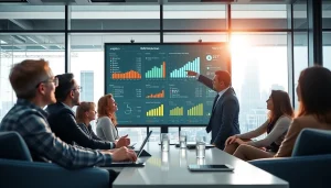 Engaging strategy meeting on smm services with diverse professionals analyzing metrics.