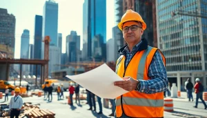 Showcase a New York City General Contractor overseeing a construction site in an urban environment.