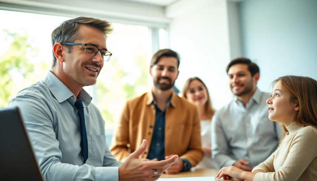 Engaging discussion about life insurance options featuring a professional advisor with a family.