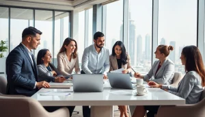 Engaged Business Consultants in Dubai collaborating effectively in a modern office.