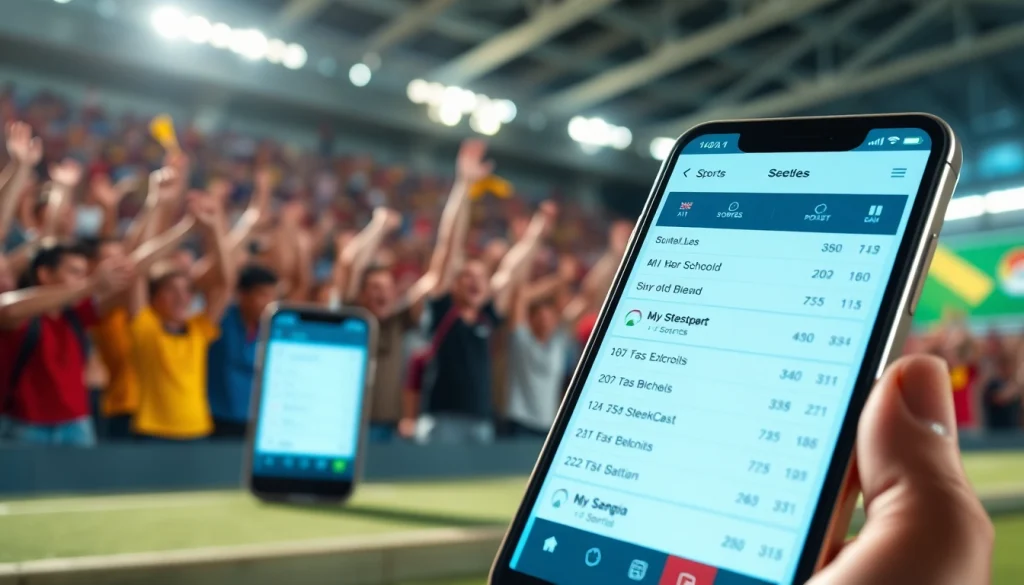 Engaging visual of sportsbooks in Georgia displayed on mobile devices amid enthusiastic sports fans.