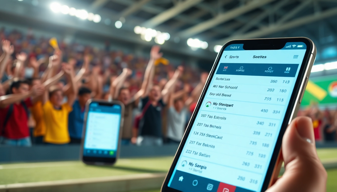Engaging visual of sportsbooks in Georgia displayed on mobile devices amid enthusiastic sports fans.