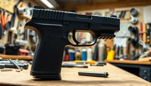 Showcasing polymer80 pf940v2​ frame kit on a workbench with tools and natural light.