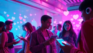 Interactive scene of users engaging with sexting AI chatbots in a vibrant digital world.