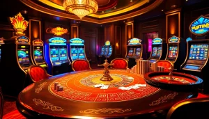 Experience the excitement of gambling at ga6789 with an elegant casino scene featuring lively games.