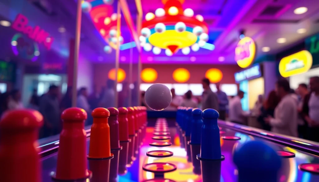 Menikmati demo plinko yang penuh warna dalam suasana arcade yang energik.