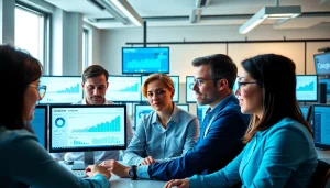 Engaged professionals strategizing for effective google ads edmonton campaigns in a modern workspace.