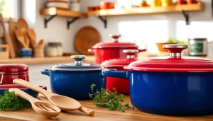 Find where to buy Le Creuset in NZ displayed attractively in a bright kitchen.