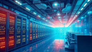 High-tech crypto cloud mining facility leveraging renewable energy for sustainable operations.