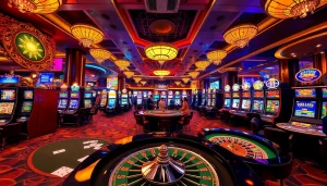 Players engaged in thrilling slot games with the option of slot depo 5rb in a vibrant casino setting.