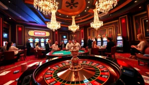 Experience the excitement of ww88 casino with roulette, slot machines, and vibrant players.