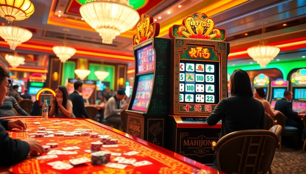 Players enjoying a thrilling slot demo mahjong experience at a vibrant casino.