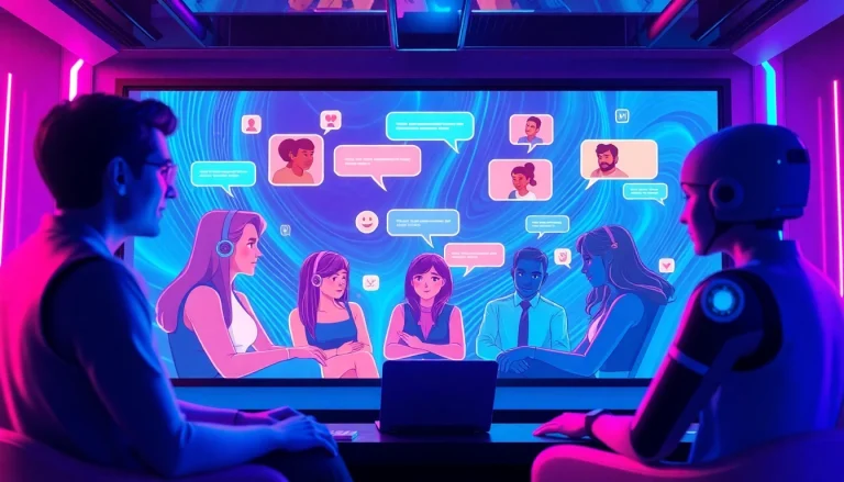 Vibrant AI sex chat interface showcasing diverse avatars in engaging conversations.