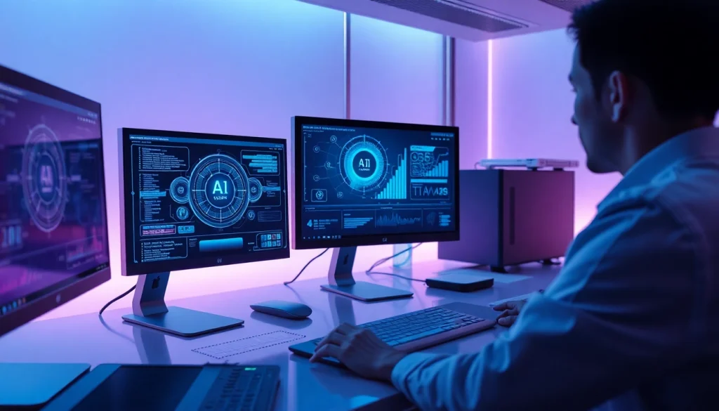 Innovative digital workspace showcasing AI technology in porn AI industry