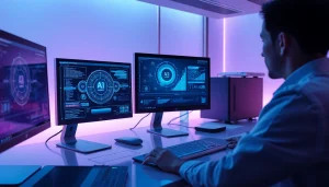 Innovative digital workspace showcasing AI technology in porn AI industry