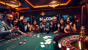 S8.COM players enjoying an exciting game of poker at a vibrant casino table
