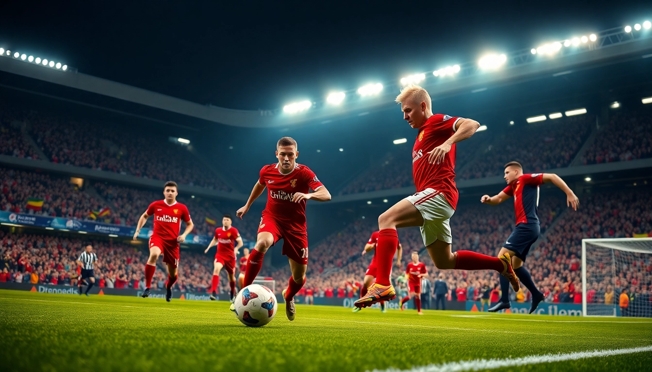 Exciting action of the ฟุตบอลพรีเมียร์ลีกลิเวอร์พูล match with players showcasing their skills.