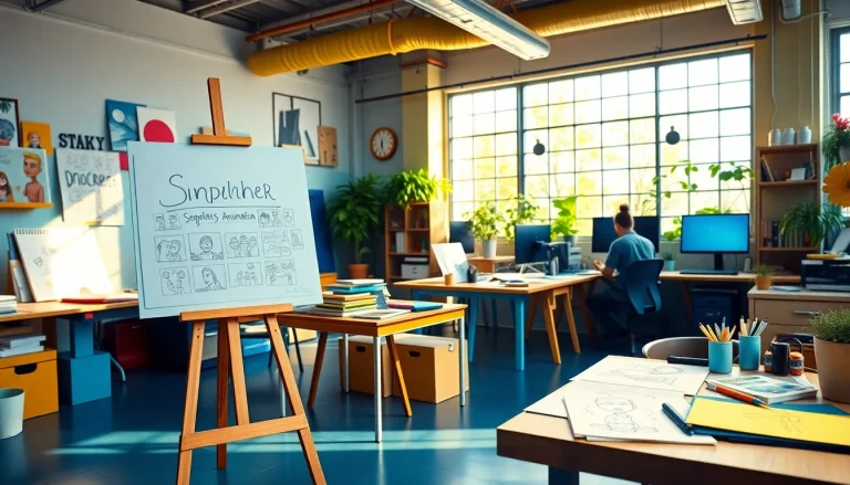 Erkläranimation in einem kreativen Studio mit Künstlern bei der Videogestaltung