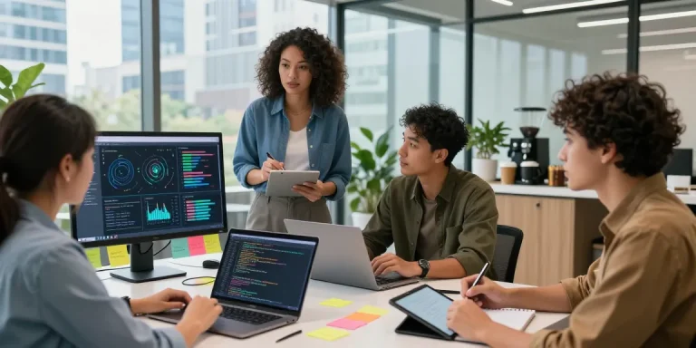 Dynamic team collaboration in a modern workspace utilizing spicy ai technology for innovative solutions.