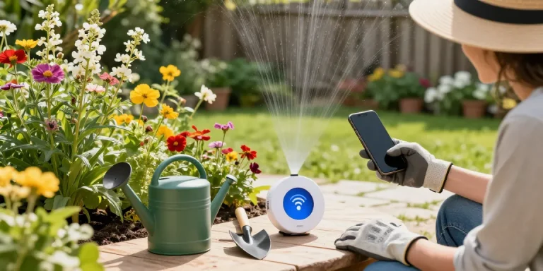 Setting up the RainPoint sprinkler timer in a vibrant garden for efficient watering.